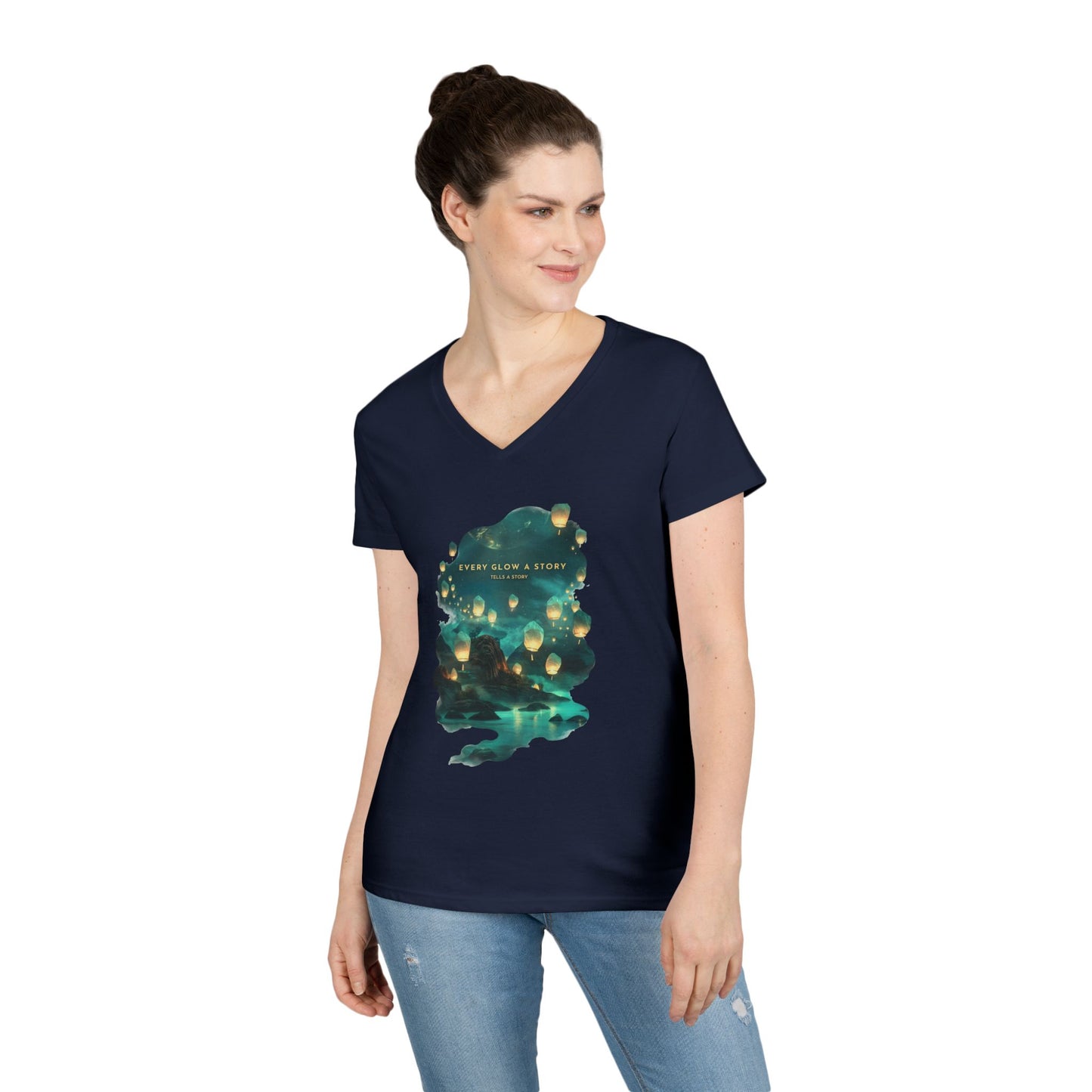 Every Glow a Story Tells a Story Women's V-Neck Tee