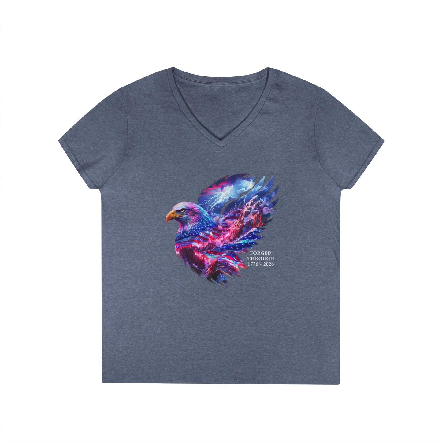 Forged Through 1776-2026 Independence Day USA Women's V-Neck Tee