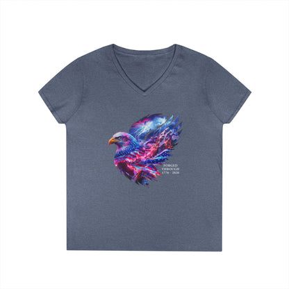 Forged Through 1776-2026 Independence Day USA Women's V-Neck Tee