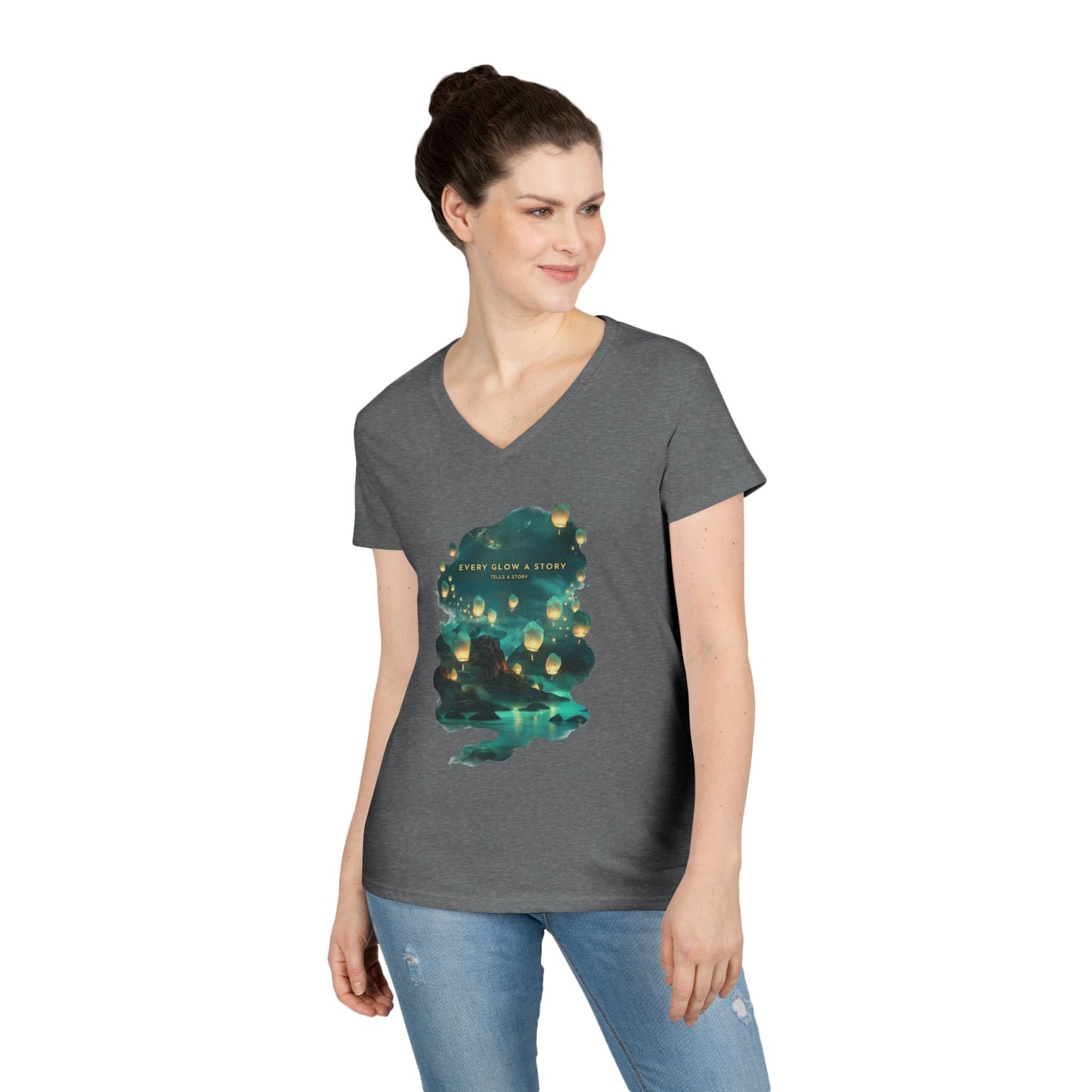 Every Glow a Story Tells a Story Women's V-Neck Tee