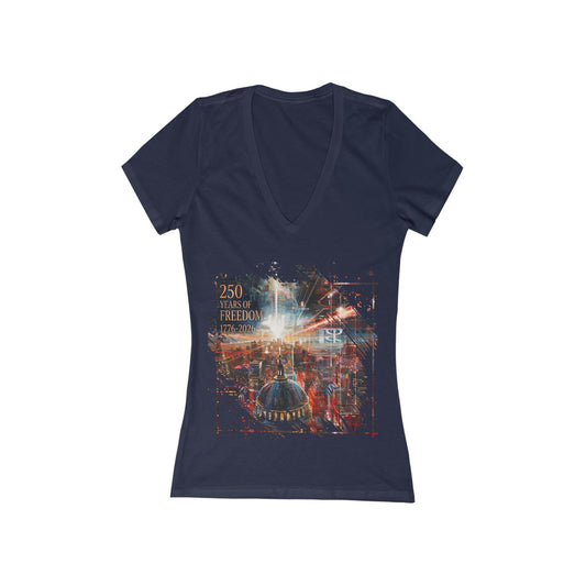 250 Years of Freedom 1776-2026 Independence Day USA Women's Deep V-neck Tee