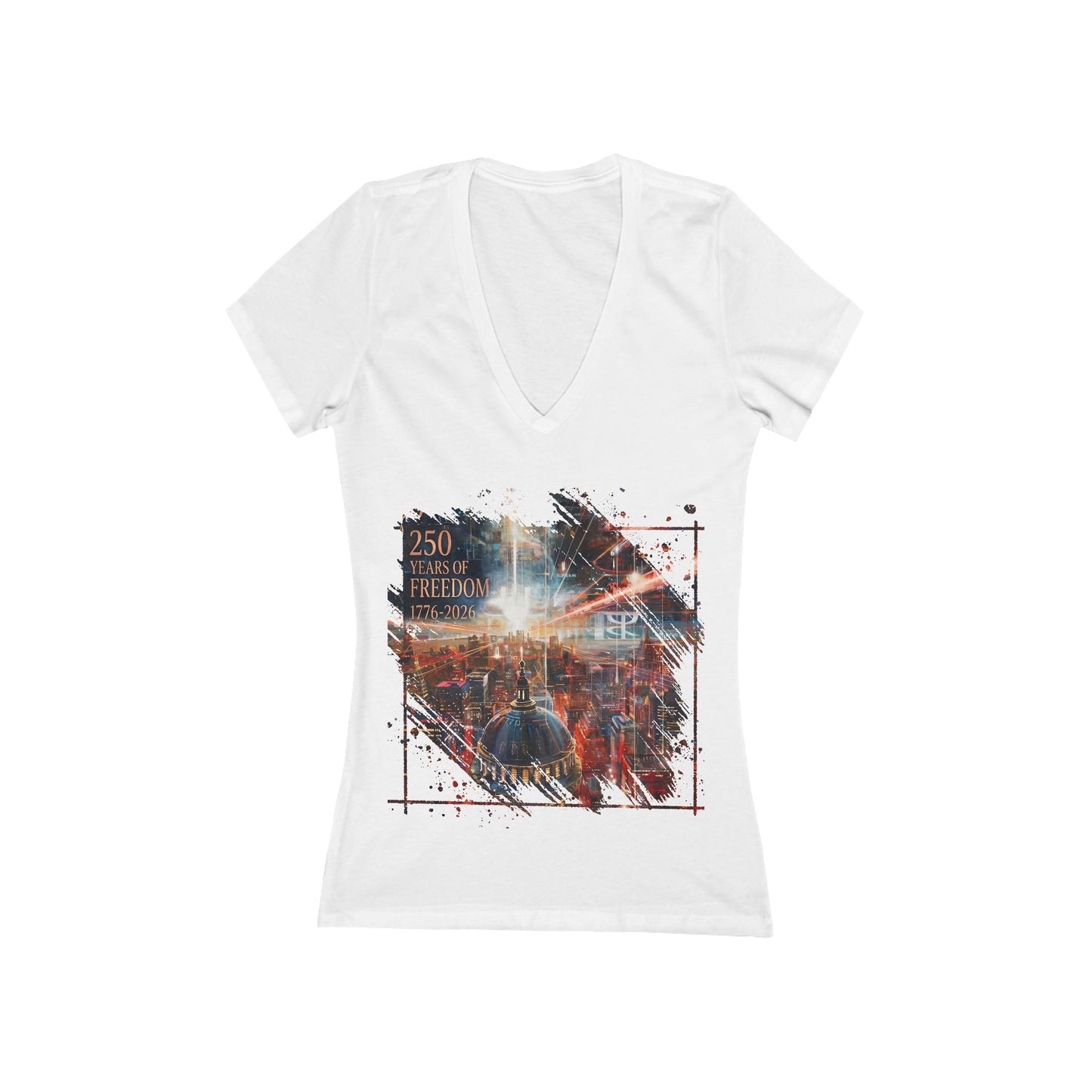 250 Years of Freedom 1776-2026 Independence Day USA Women's Deep V-neck Tee