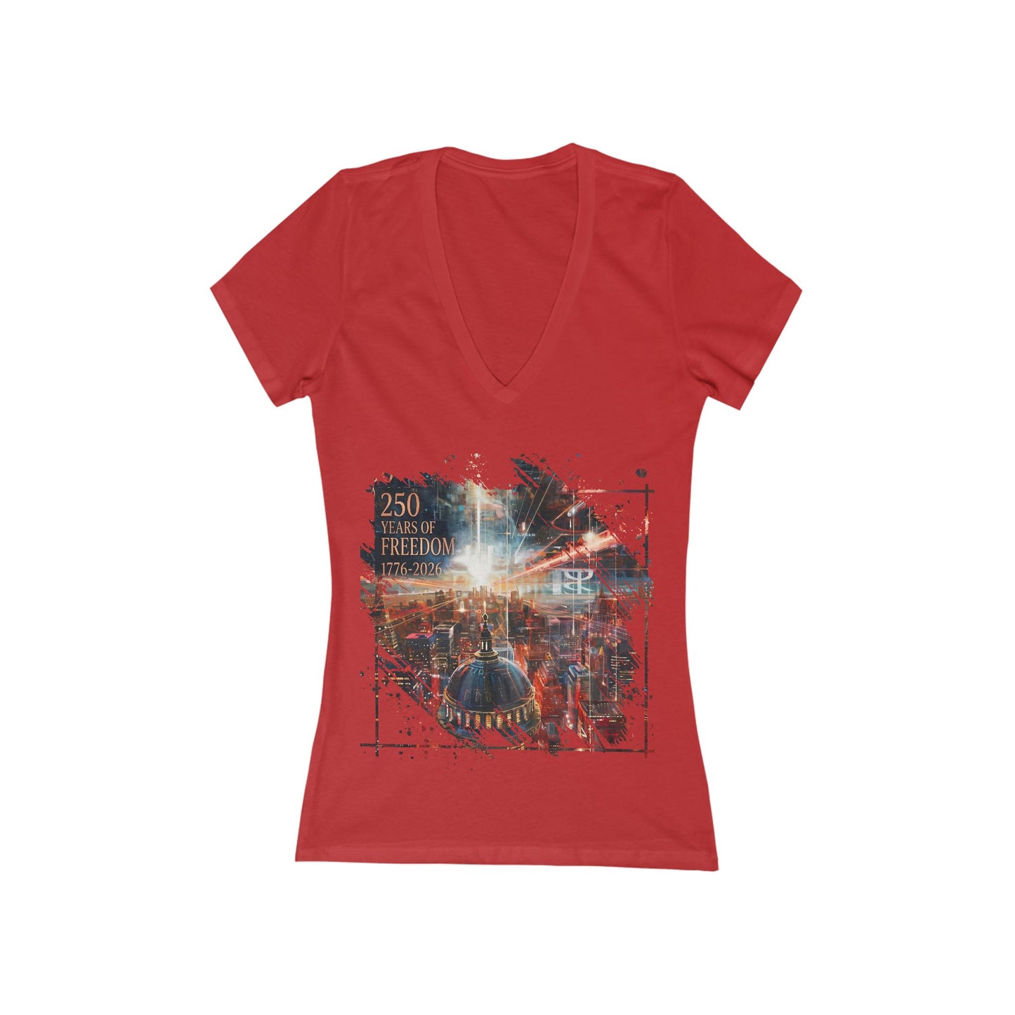 250 Years of Freedom 1776-2026 Independence Day USA Women's Deep V-neck Tee