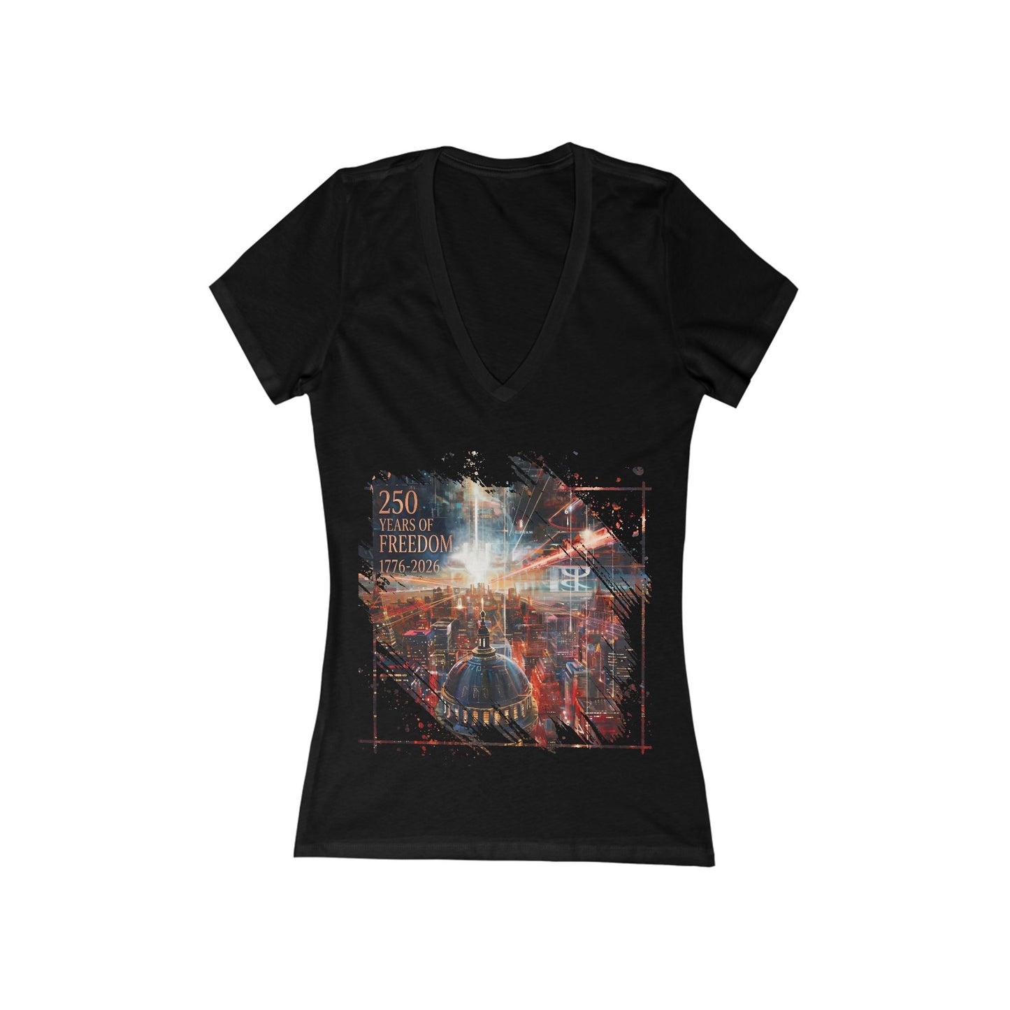 250 Years of Freedom 1776-2026 Independence Day USA Women's Deep V-neck Tee