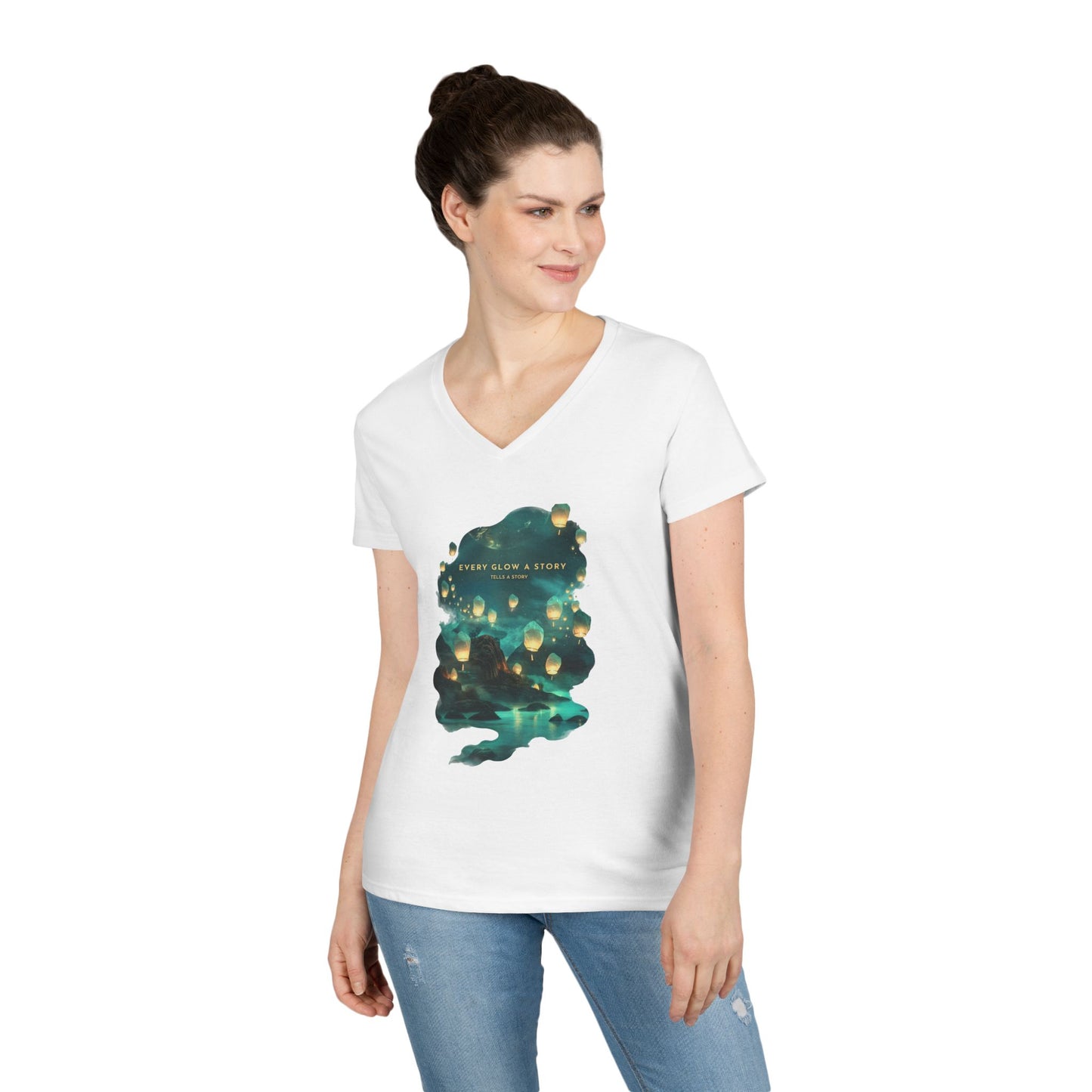 Every Glow a Story Tells a Story Women's V-Neck Tee