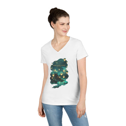 Every Glow a Story Tells a Story Women's V-Neck Tee