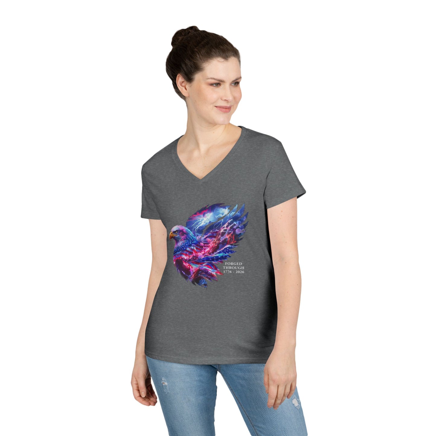 Forged Through 1776-2026 Independence Day USA Women's V-Neck Tee