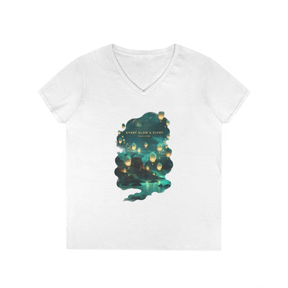 Every Glow a Story Tells a Story Women's V-Neck Tee