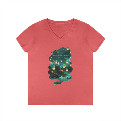 Every Glow a Story Tells a Story Women's V-Neck Tee