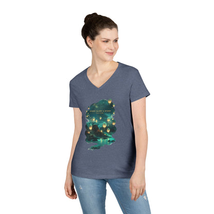 Every Glow a Story Tells a Story Women's V-Neck Tee