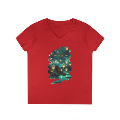 Every Glow a Story Tells a Story Women's V-Neck Tee