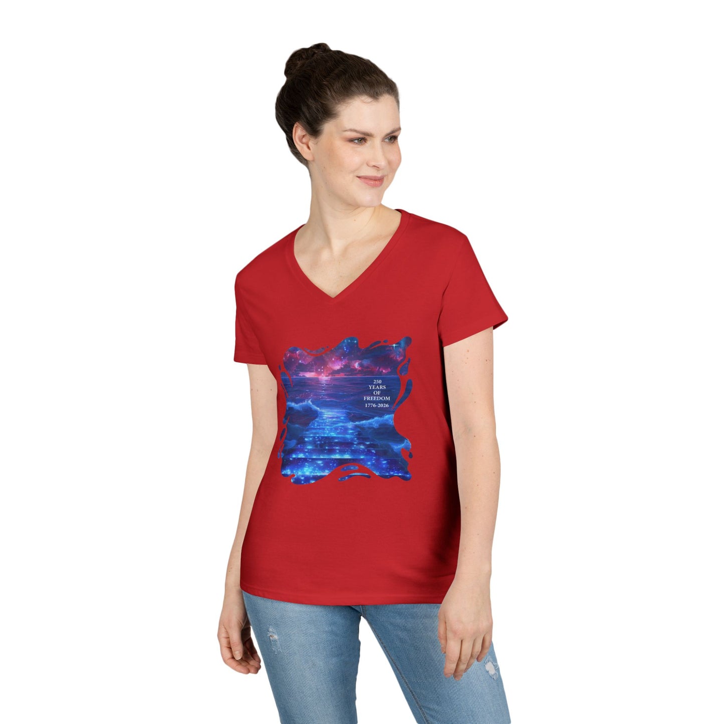 250 Years of Freedom 1776-2026 Independence Day USA Women's V-Neck Tee