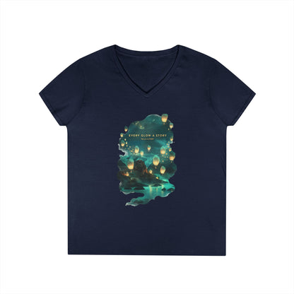 Every Glow a Story Tells a Story Women's V-Neck Tee