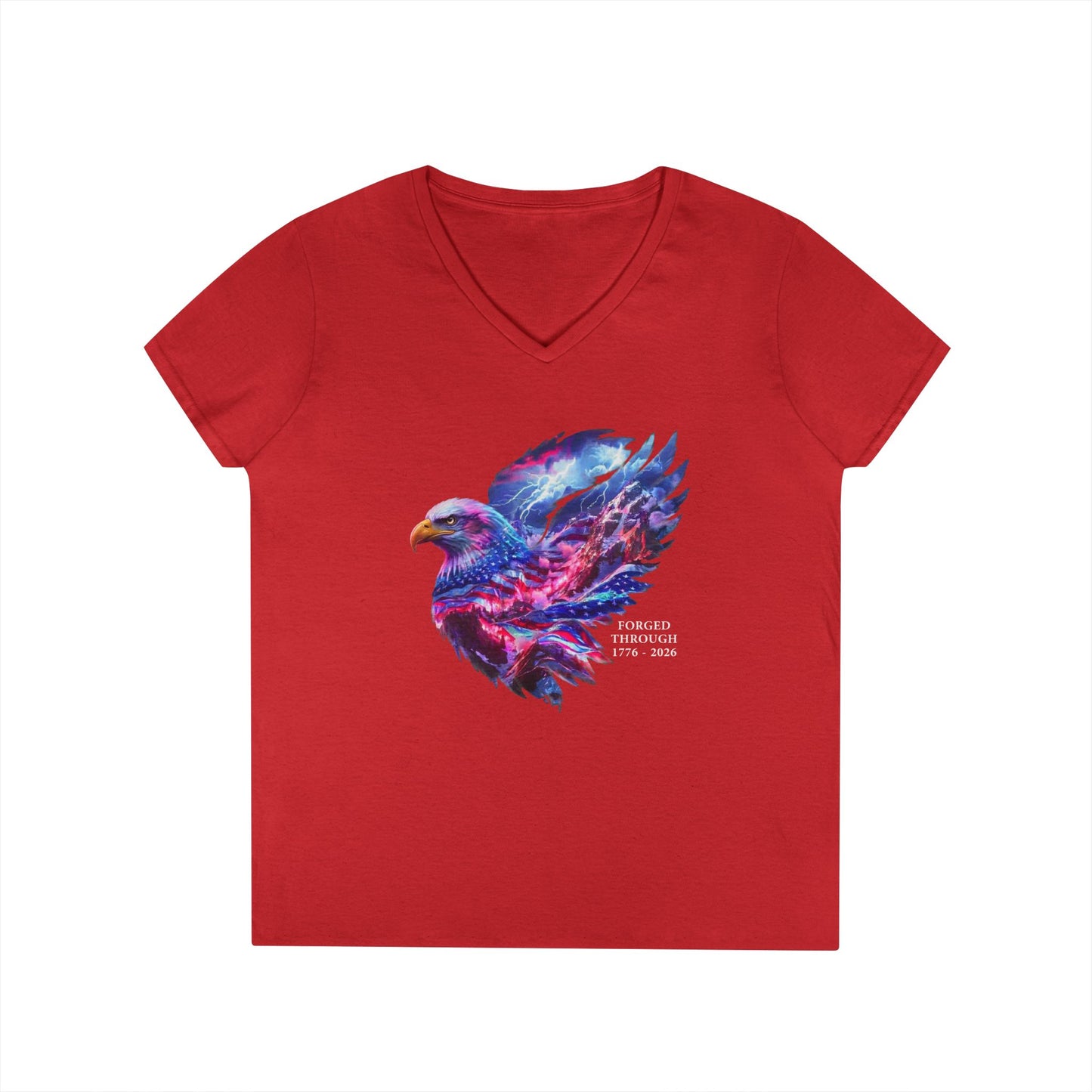 Forged Through 1776-2026 Independence Day USA Women's V-Neck Tee
