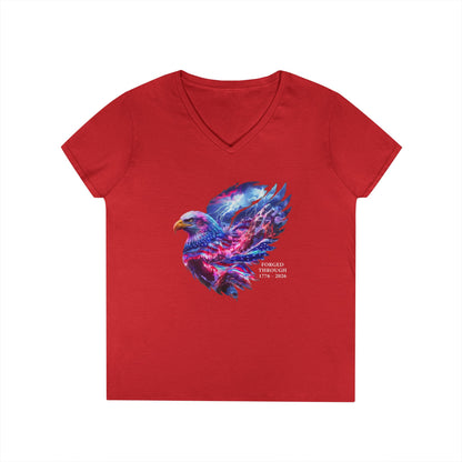 Forged Through 1776-2026 Independence Day USA Women's V-Neck Tee