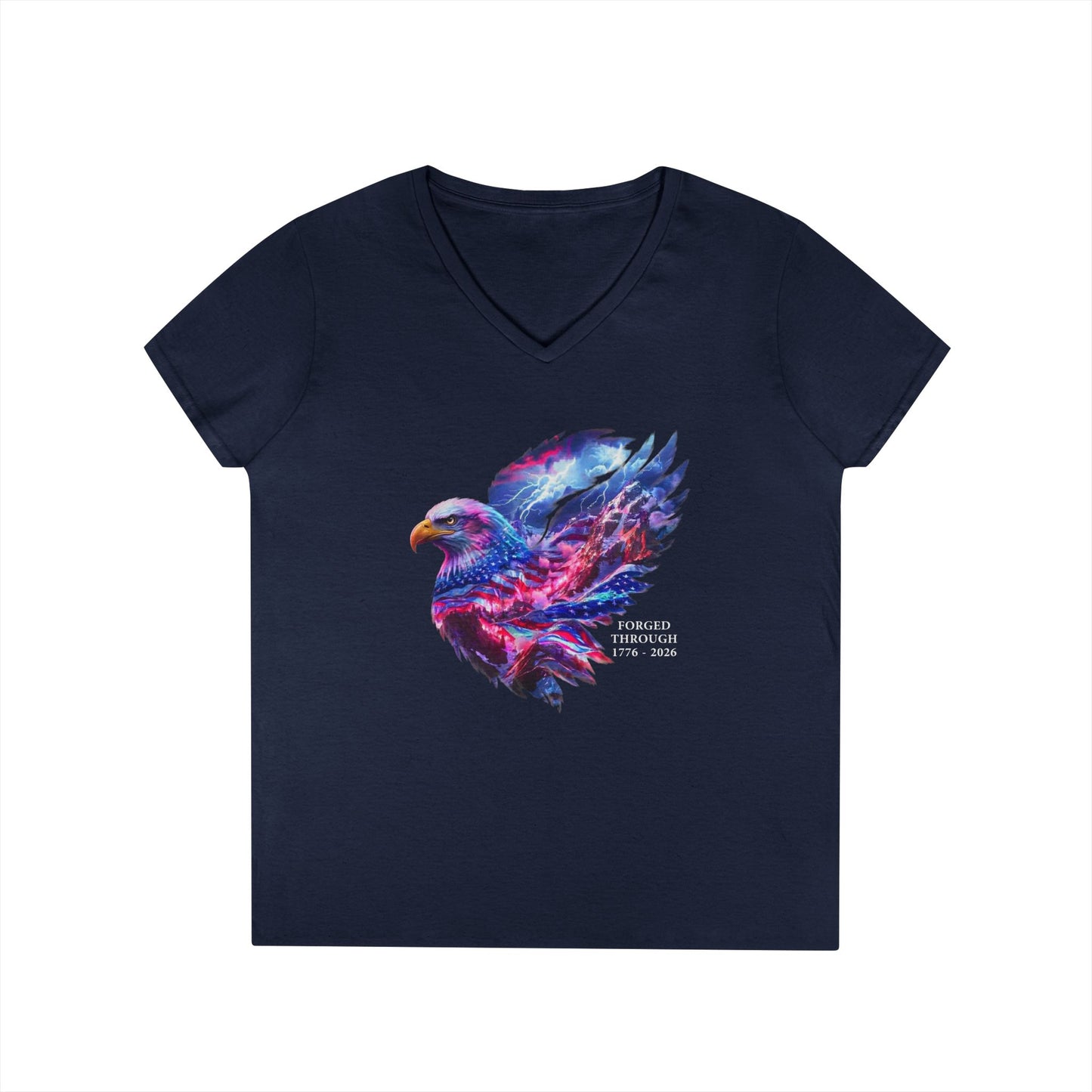 Forged Through 1776-2026 Independence Day USA Women's V-Neck Tee
