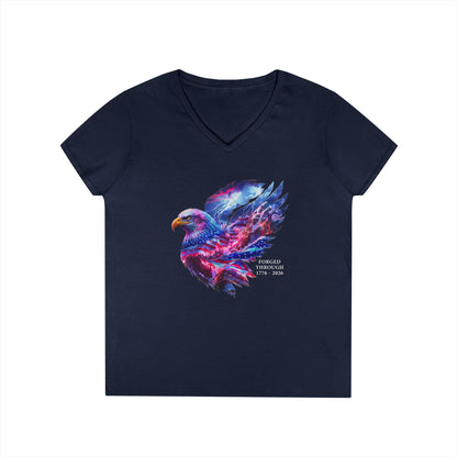 Forged Through 1776-2026 Independence Day USA Women's V-Neck Tee