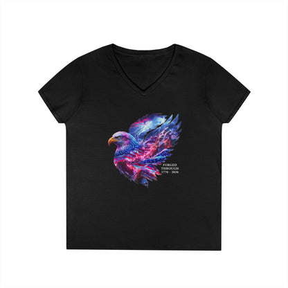 Forged Through 1776-2026 Independence Day USA Women's V-Neck Tee