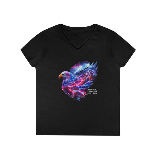 Forged Through 1776-2026 Independence Day USA Women's V-Neck Tee