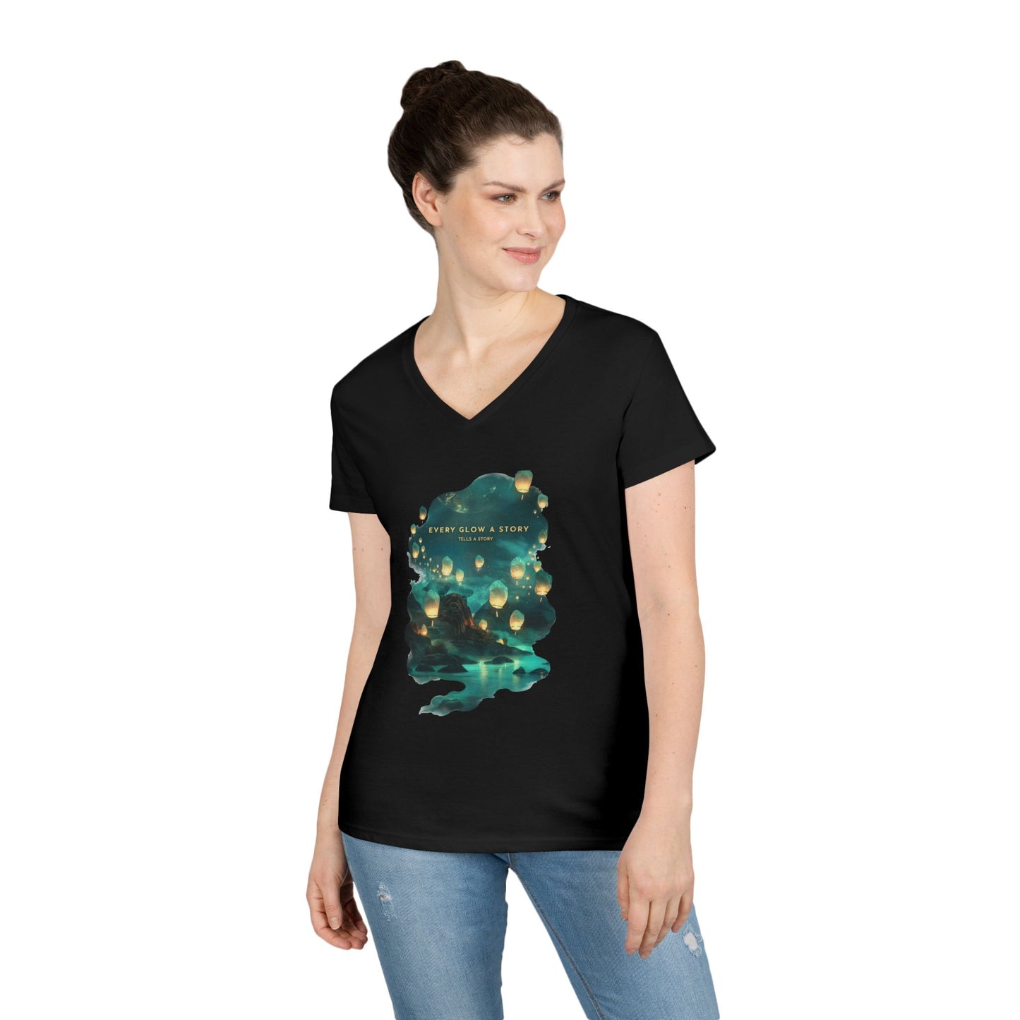 Every Glow a Story Tells a Story Women's V-Neck Tee