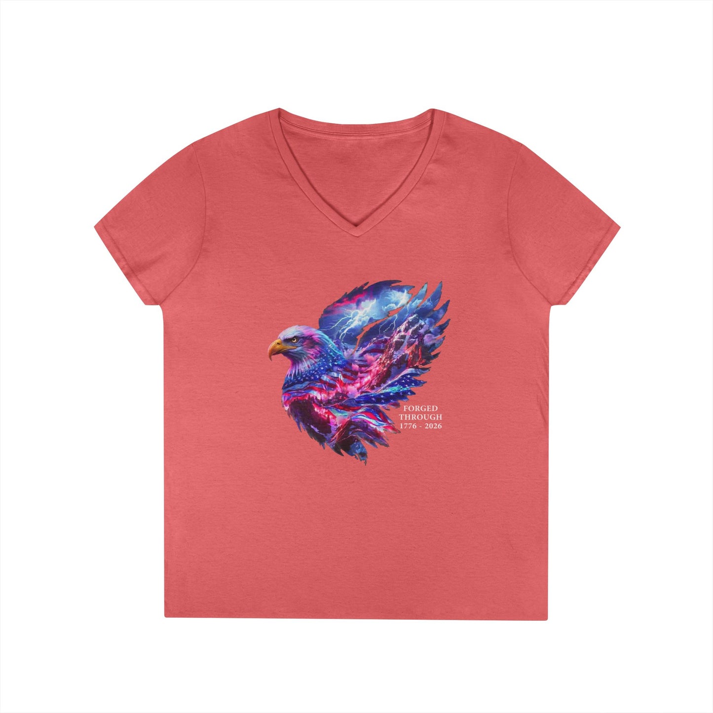 Forged Through 1776-2026 Independence Day USA Women's V-Neck Tee