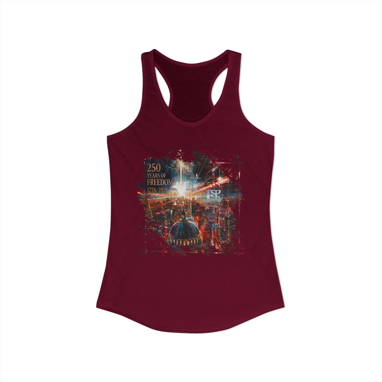 250 Years of Freedom 1776-2026 Independence Day USA Women's Ideal Racerback Tank